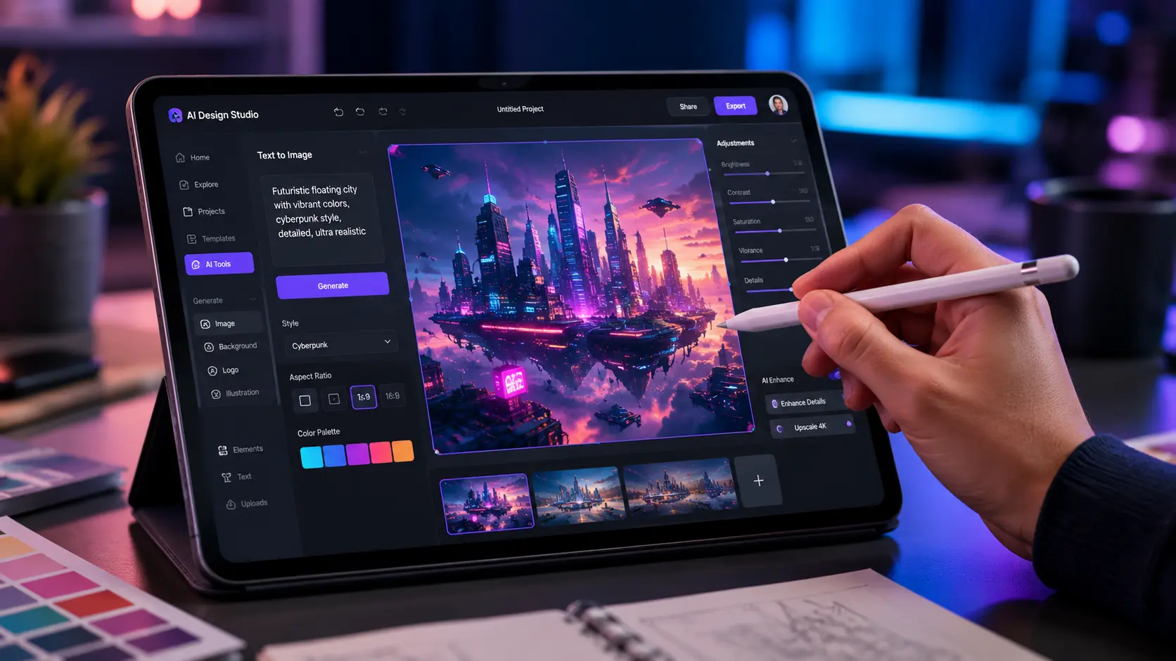 AI graphic design tool for social media and thumbnails