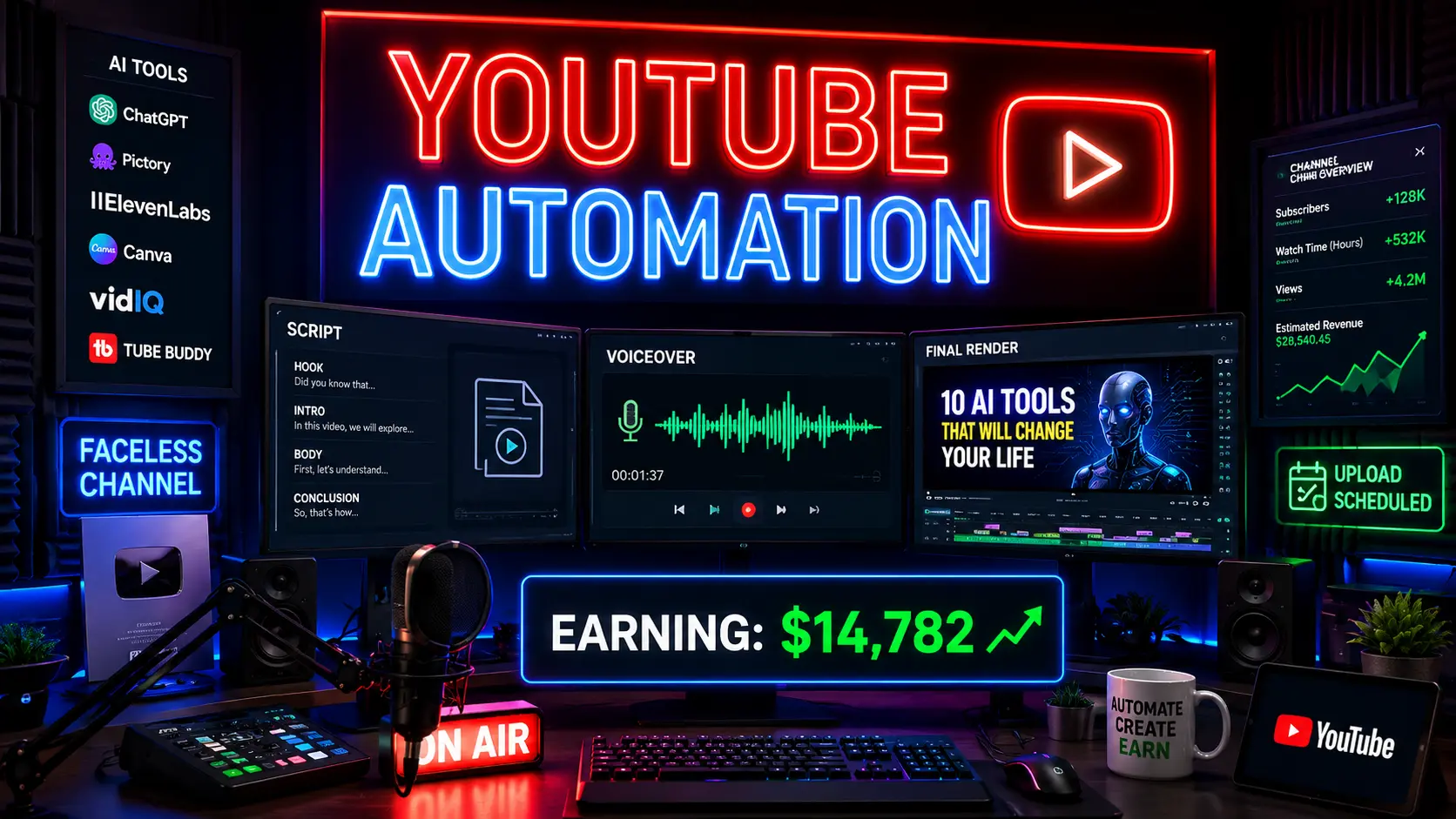 Faceless YouTube channel automation AI tools