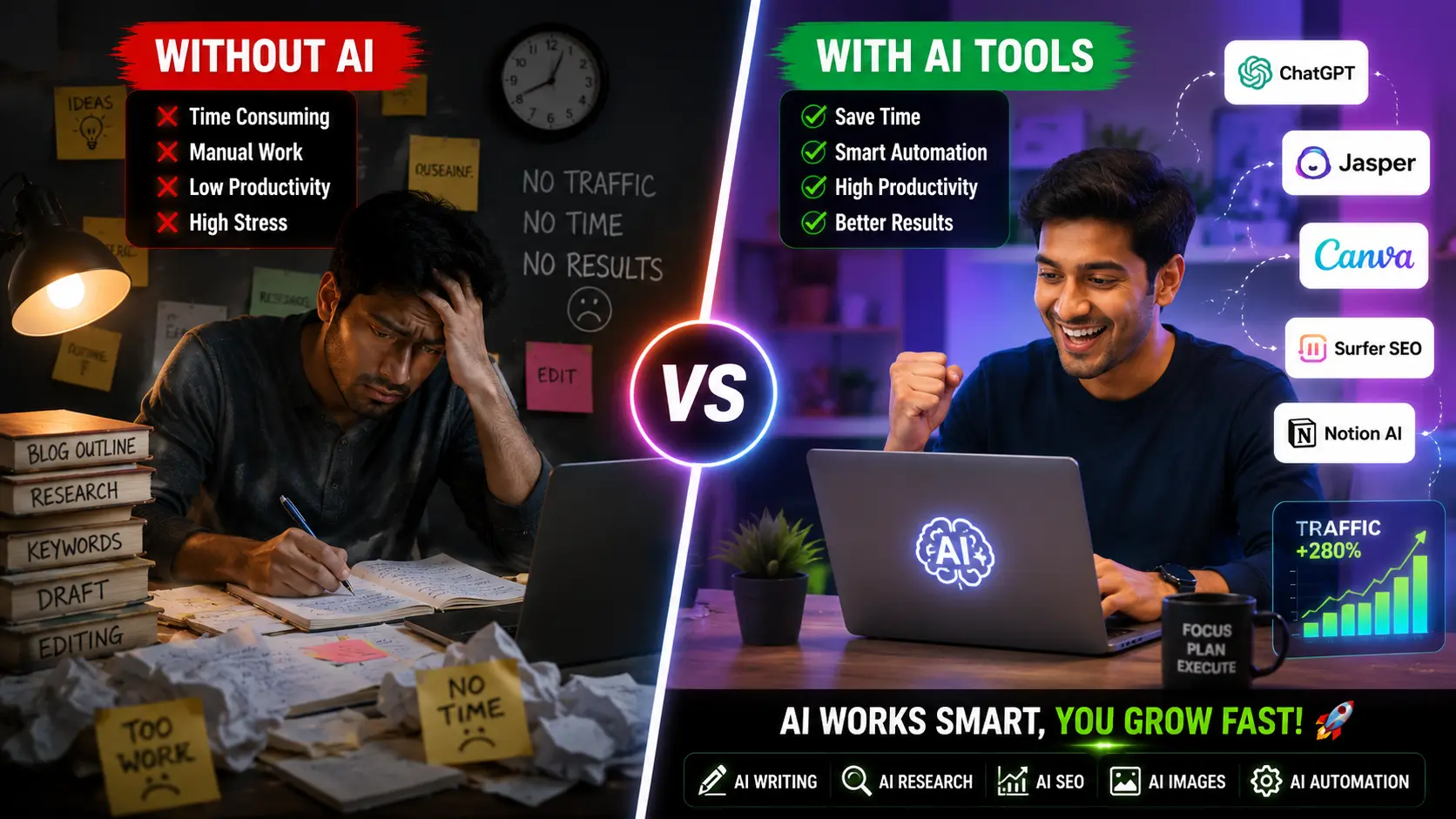 traditional blogging vs AI-powered content writing comparison