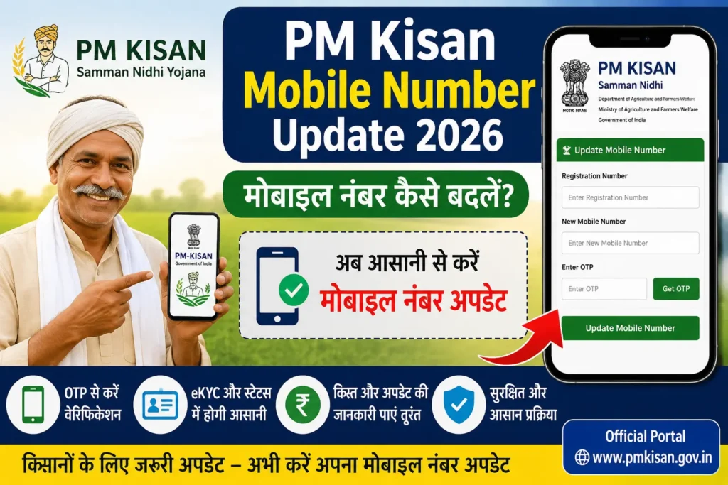 PM Kisan Mobile Number Update 2026 मोबाइल नंबर कैसे बदलें, OTP Verification, eKYC Update और Beneficiary Status Check Guide