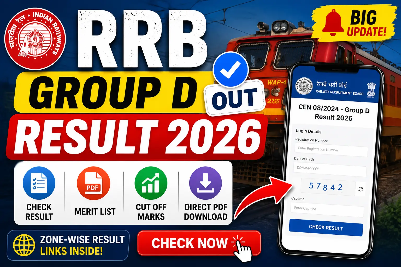 RRB Group D Result 2026 Check Railway Group D Result Merit List and Cut Off